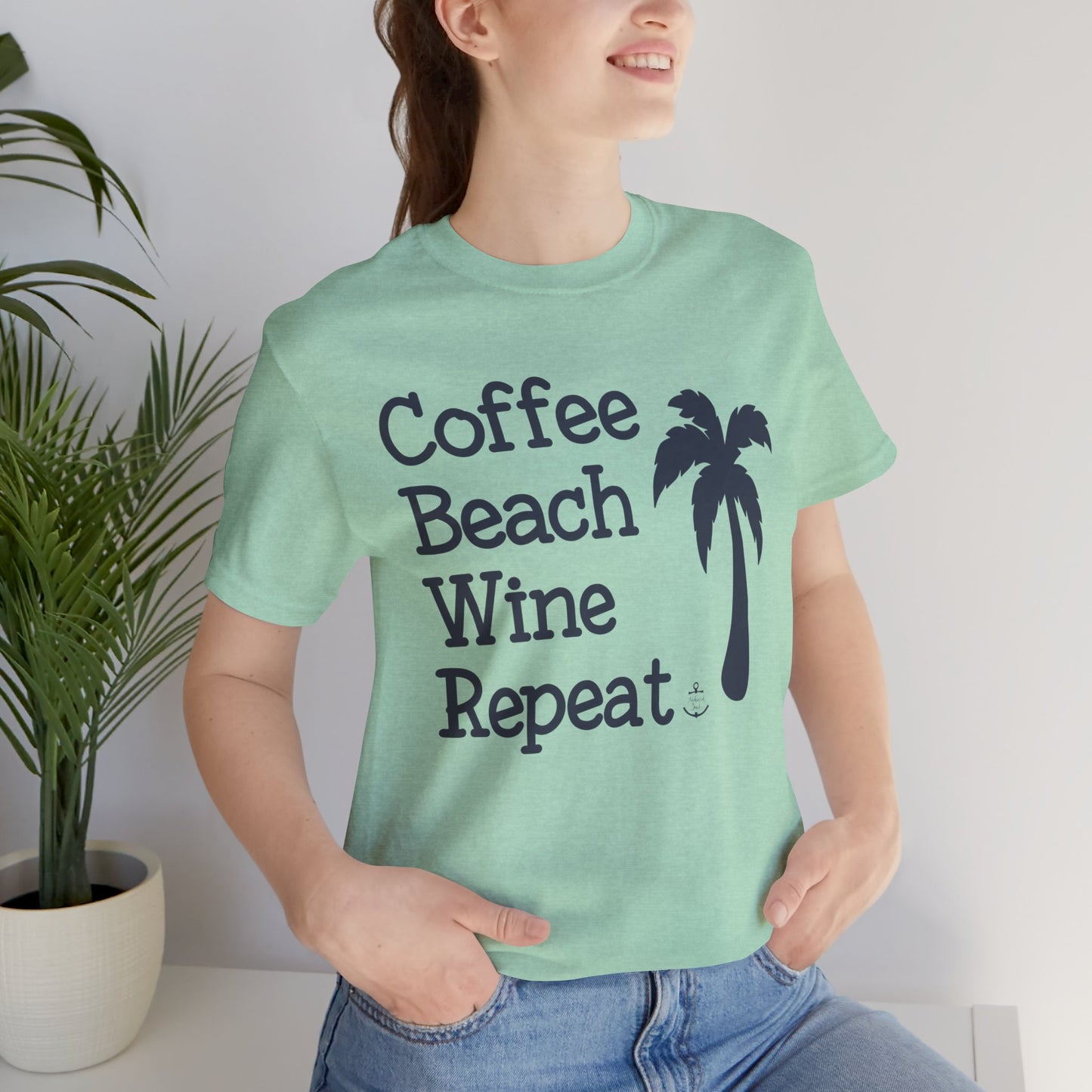 Coffee Beach Wine lover T-shirt, Unisex Jersey Short Sleeve Tee, coffee beach wine repeat