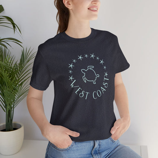 West Coast Sea Turtle Tshirt- Heather Navy, beach girl tshirt