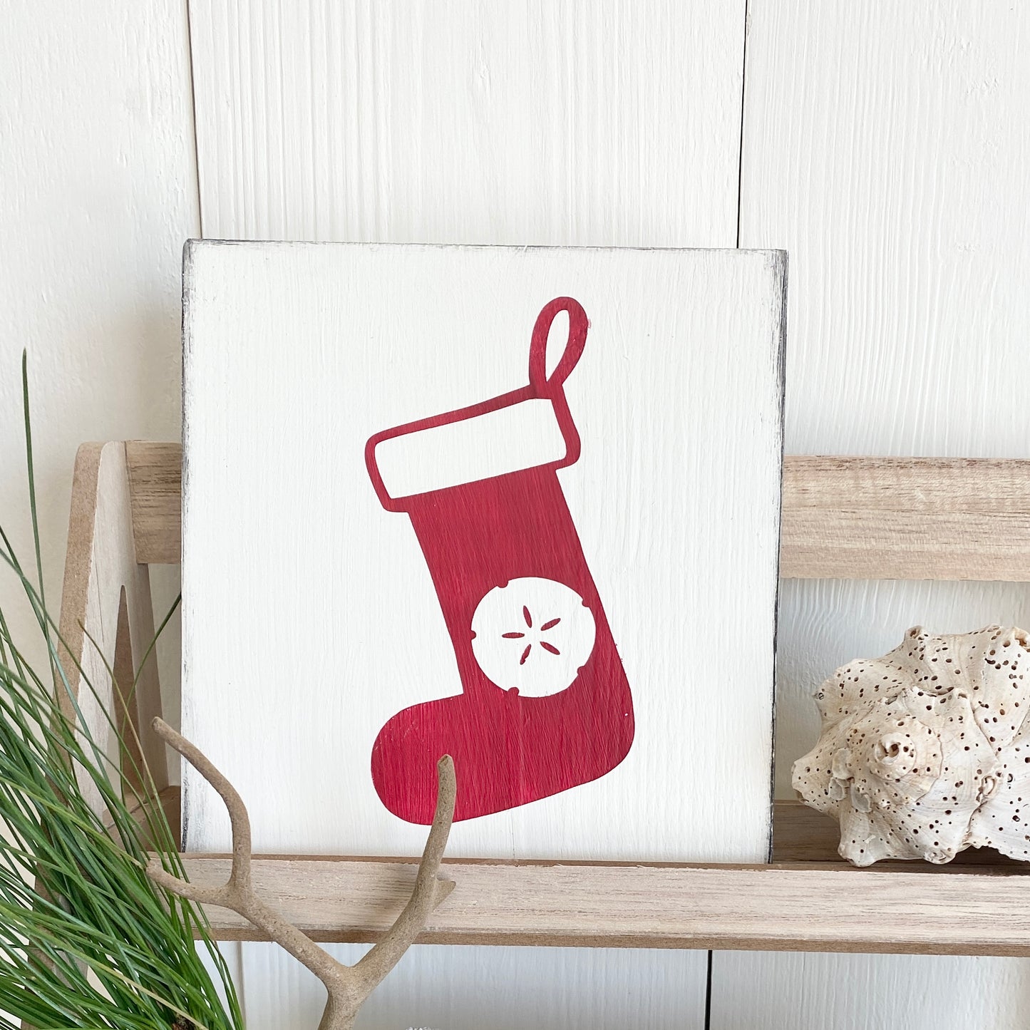 Sand Dollar Stocking Coastal home decor and inspiration for the beach lover, gifts from Anchoredsouldesigns