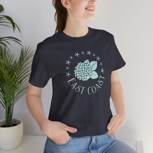 East Coast Hydrangea Tshirt- Heather Navy, beach girl tshirt