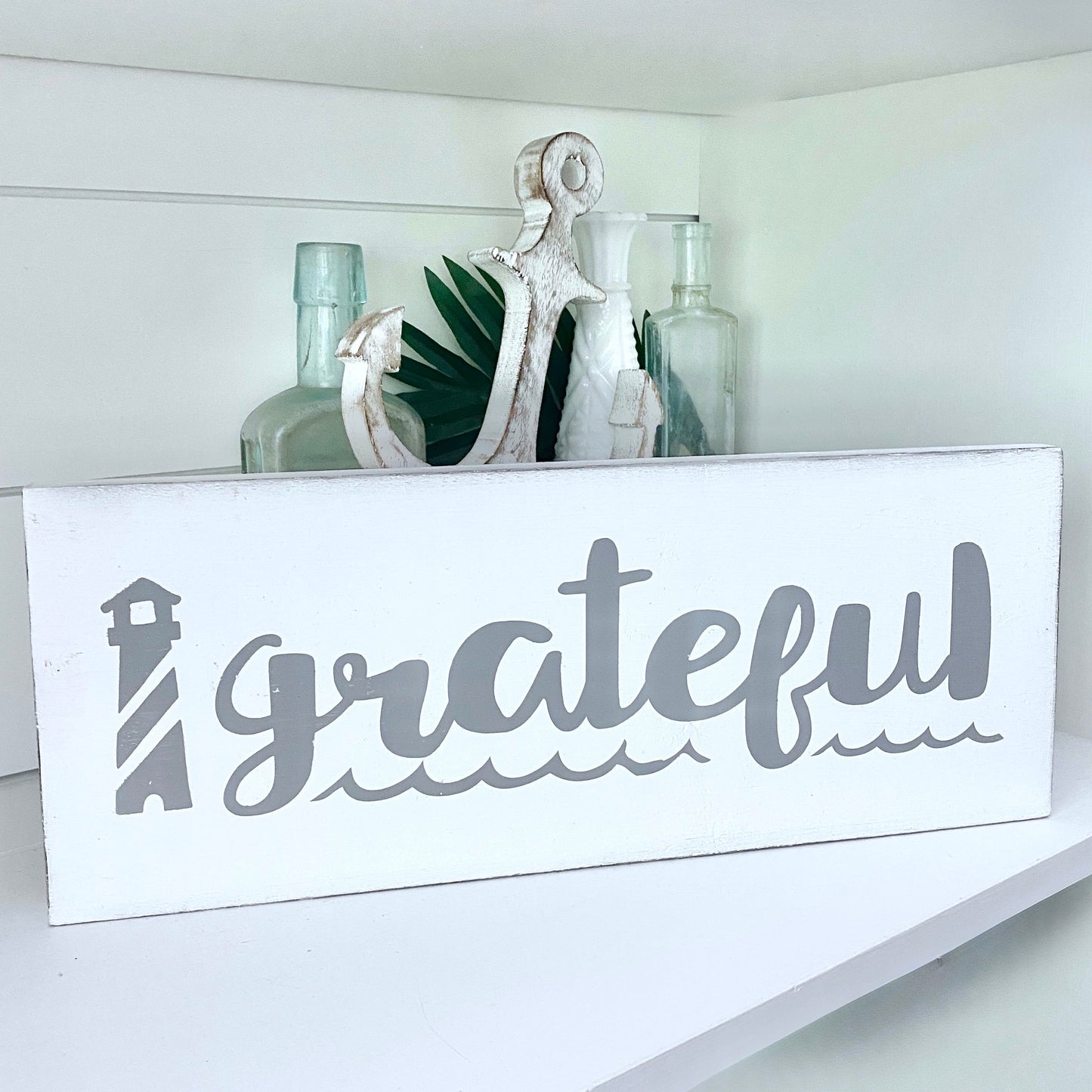 Grateful Lighthouse Sign Coastal home decor and inspiration for the beach lover, gifts from Anchoredsouldesigns