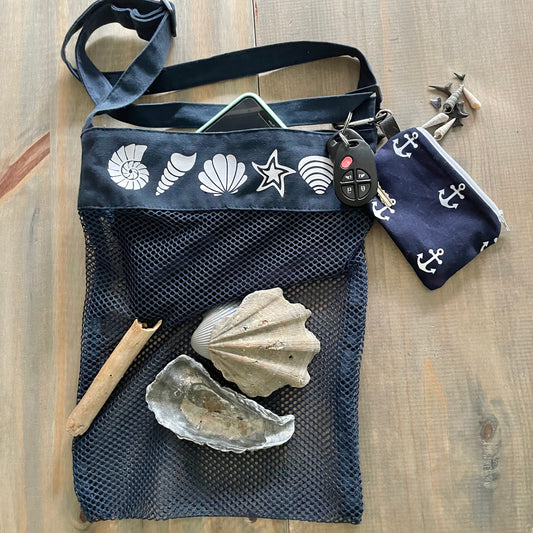 Navy Shell Bag, Beachcombing bag