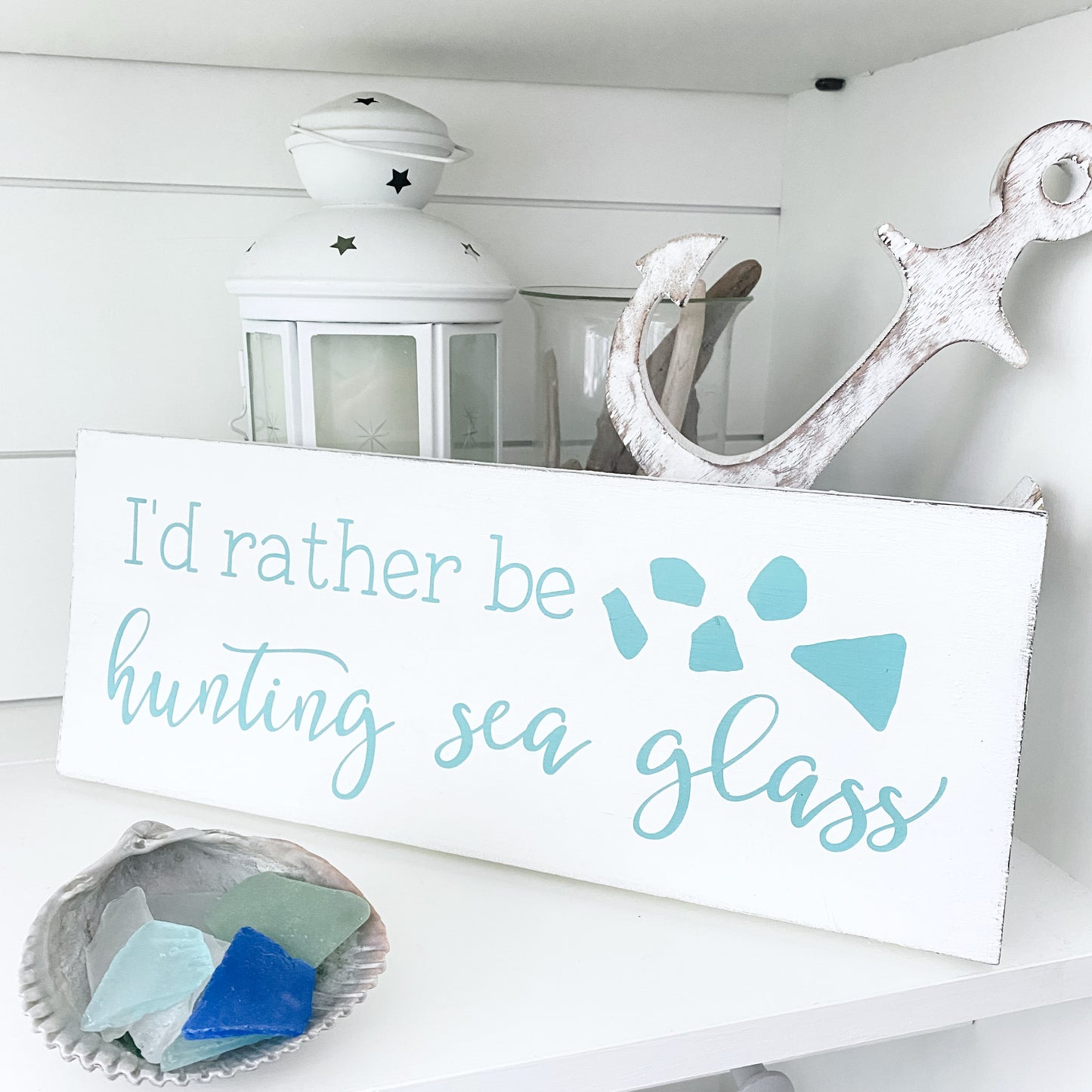 I'd Rather Be Hunting Sea Glass Sign Coastal home decor and inspiration for the beach lover, gifts from Anchoredsouldesigns