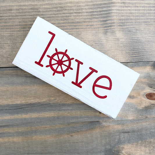 Small Love Ship Wheel Sign Coastal home decor and inspiration for the beach lover, gifts from Anchoredsouldesigns