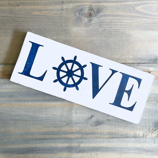 Ship Wheel Love Sign Coastal home decor and inspiration for the beach lover, gifts from Anchoredsouldesigns