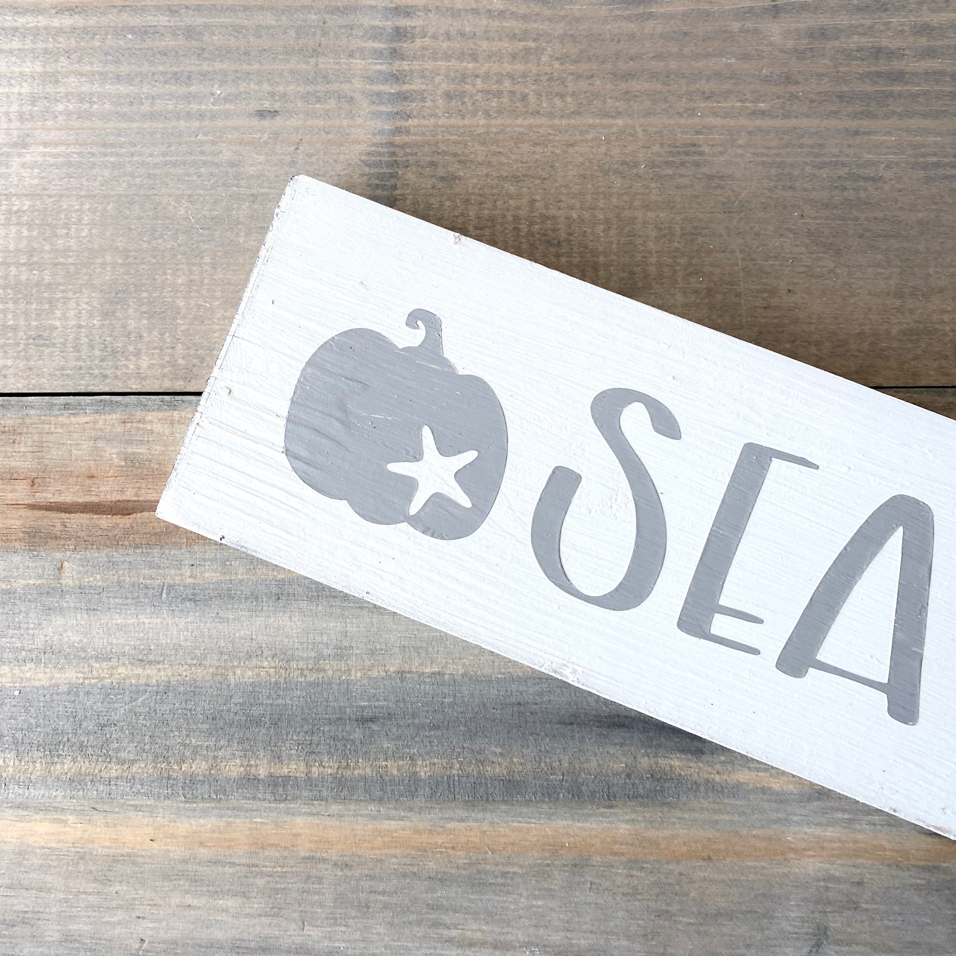 gray pumpkin with starfish sea sign, fall by the sea, coastal fall, fall beach decor