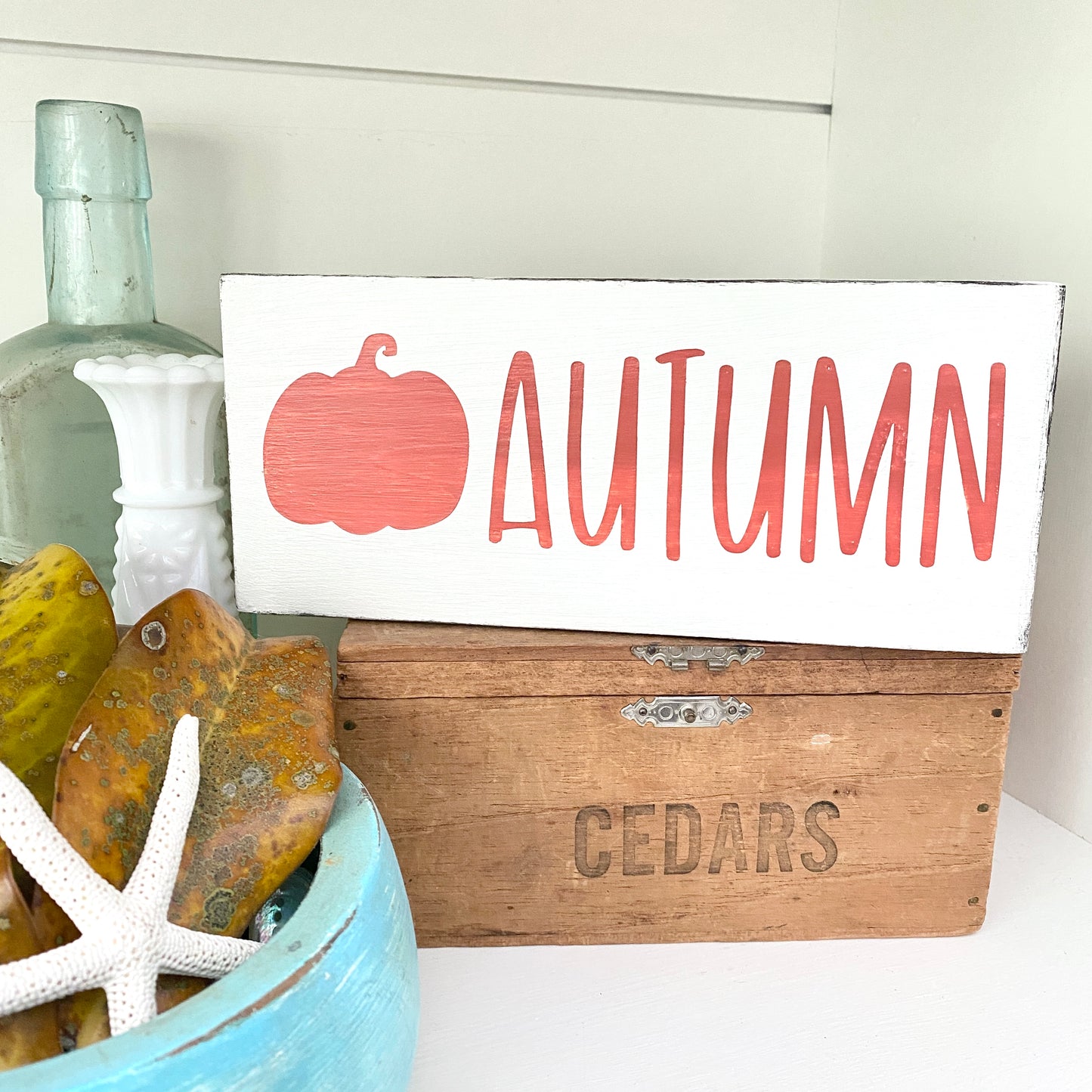 Autumn Pumpkin Falll Sign, 8 x 3in Coastal home decor and inspiration for the beach lover, gifts from Anchoredsouldesigns