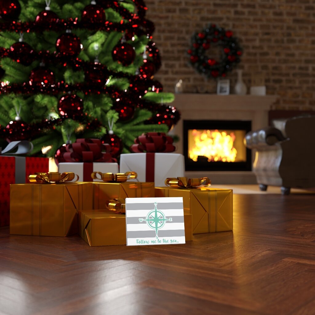 Follow Me To the Sea Coastal Compass Anchored Soul Canvas Wall Art