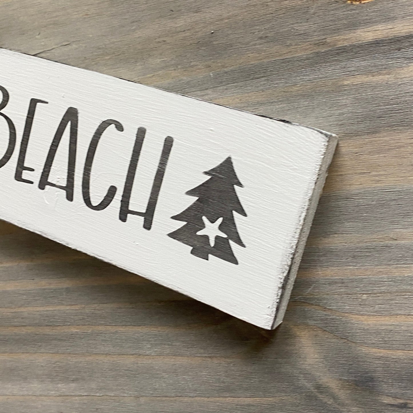 Coastal Christmas Decor, Anchored Soul Designs Beach Christmas wood sign with small tree and starfish white background with aqua design, beach house holiday decor coastal design