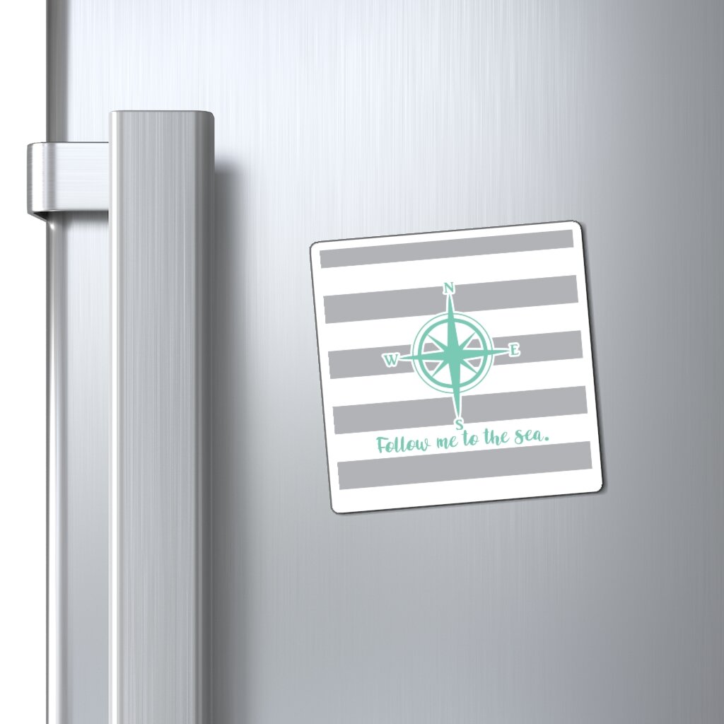 Follow Me To The Sea  Coastal Compass Anchored Soul Designs Refrigerator Magnet