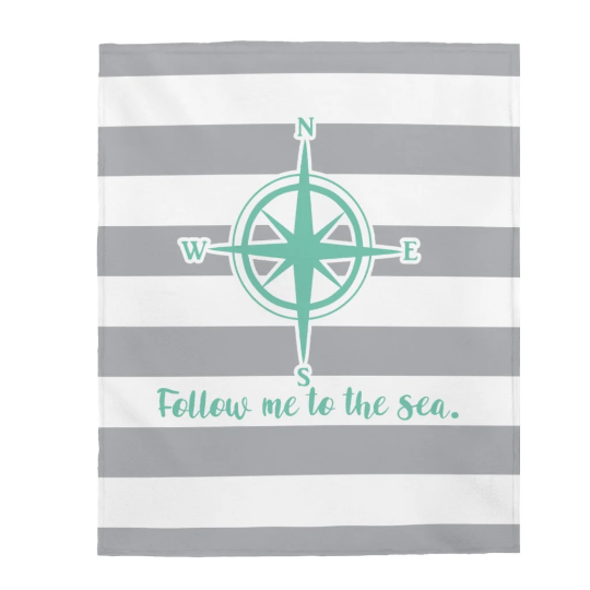 Follow Me To The Sea Coastal Compass Anchored Soul Plush Blanket