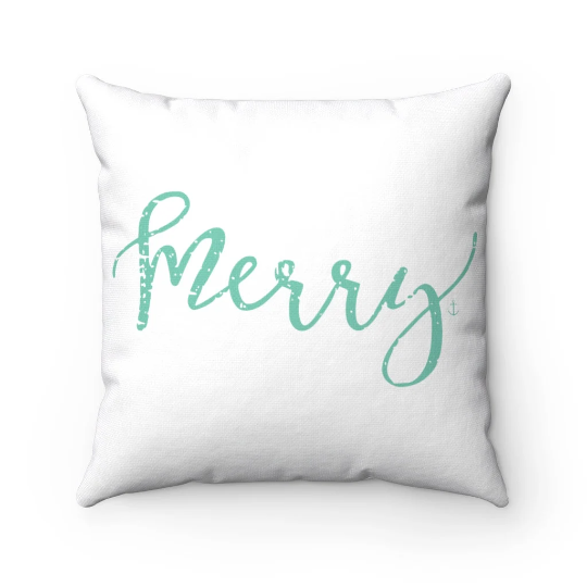 Merry Coastal Christmas Square Throw Pillow