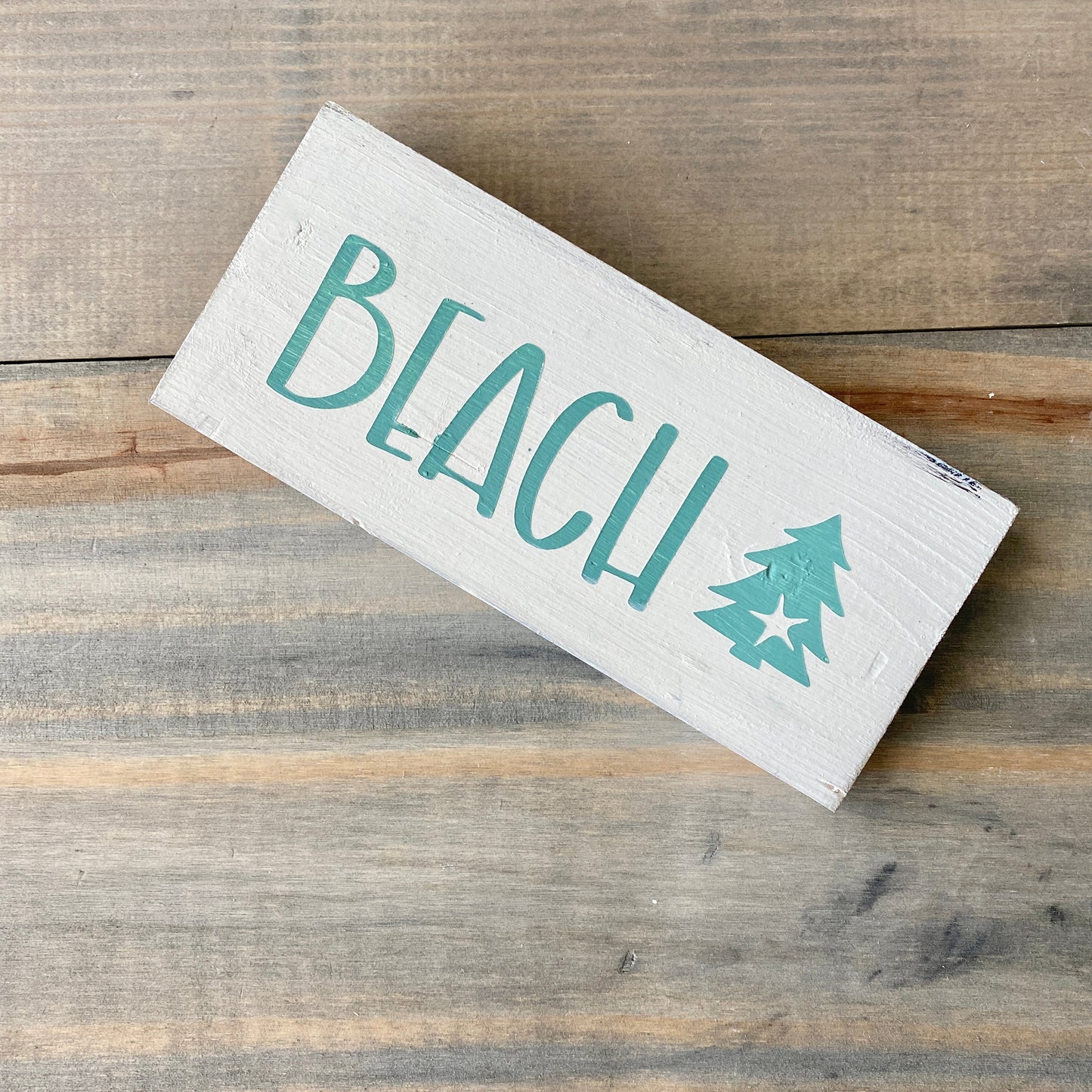 Coastal Christmas Decor, Anchored Soul Designs Beach Christmas wood sign with small tree and starfish white background with aqua design, beach house holiday decor coastal design