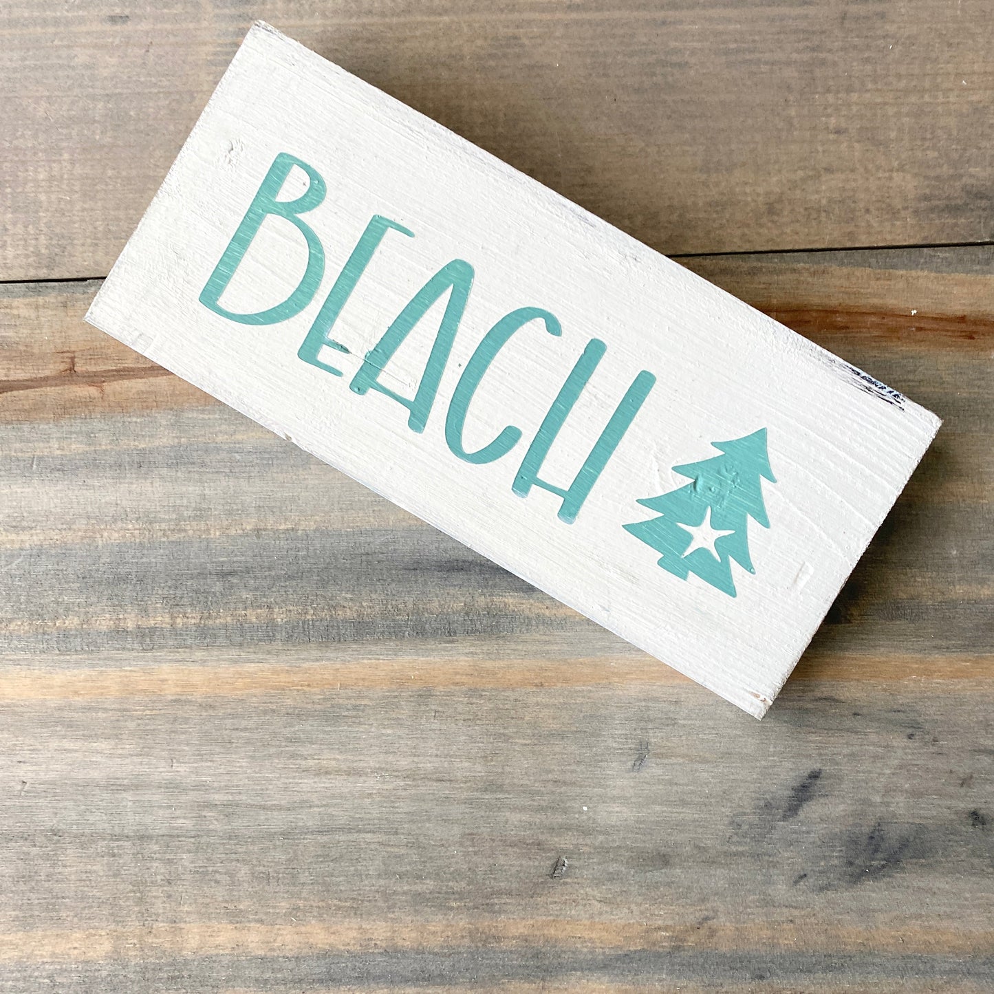 Coastal Christmas Decor, Anchored Soul Designs Beach Christmas wood sign with small tree and starfish white background with aqua design, beach house holiday decor coastal design