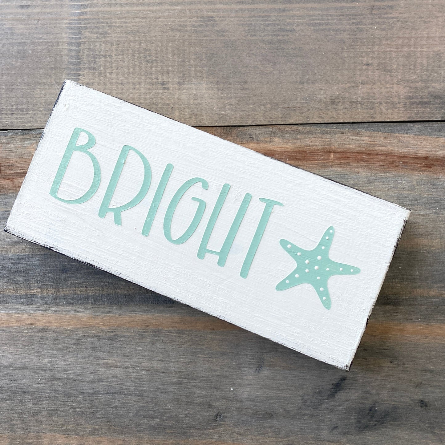 Coastal Christmas Decor, Anchored Soul Designs bright starfish wood sign with white background with mint design, beach house holiday decor coastal design nautical christmas