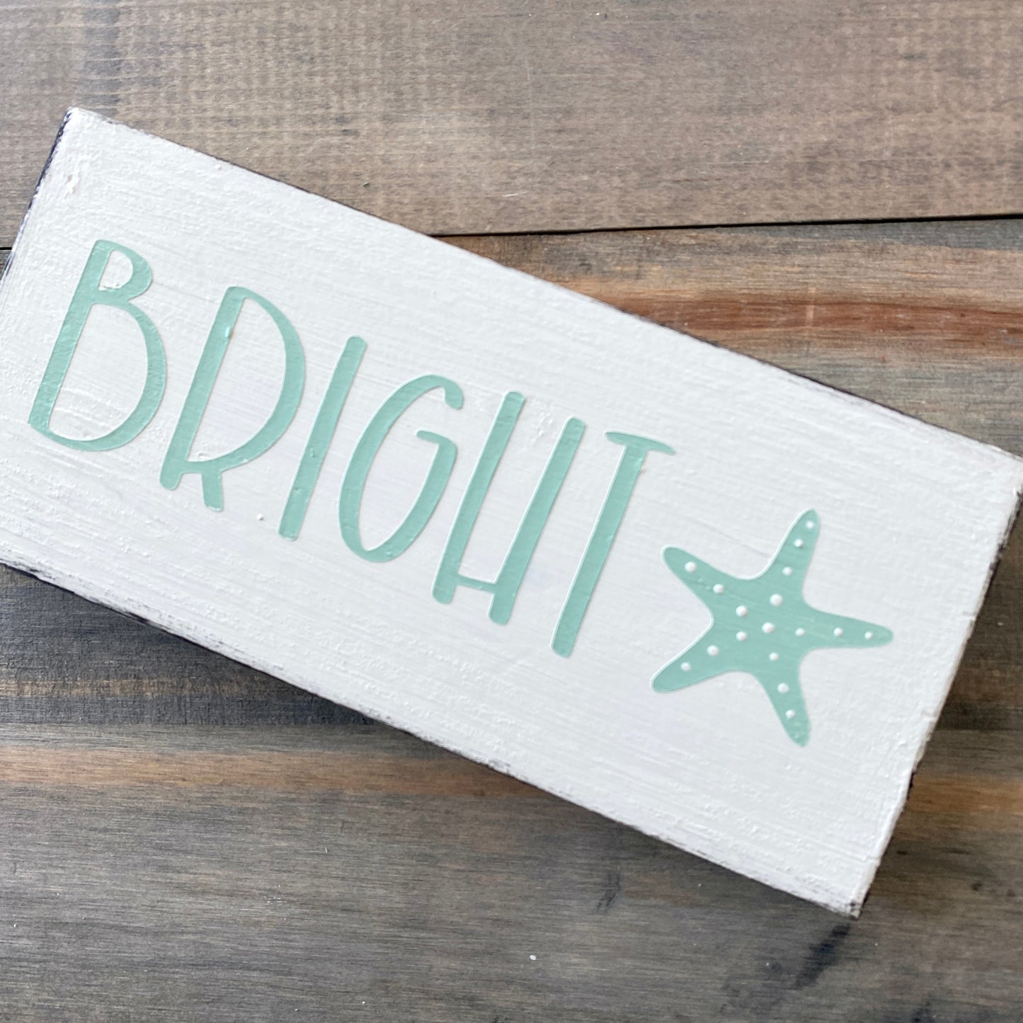 Coastal Christmas Decor, Anchored Soul Designs bright starfish wood sign with white background with mint design, beach house holiday decor coastal design nautical christmas