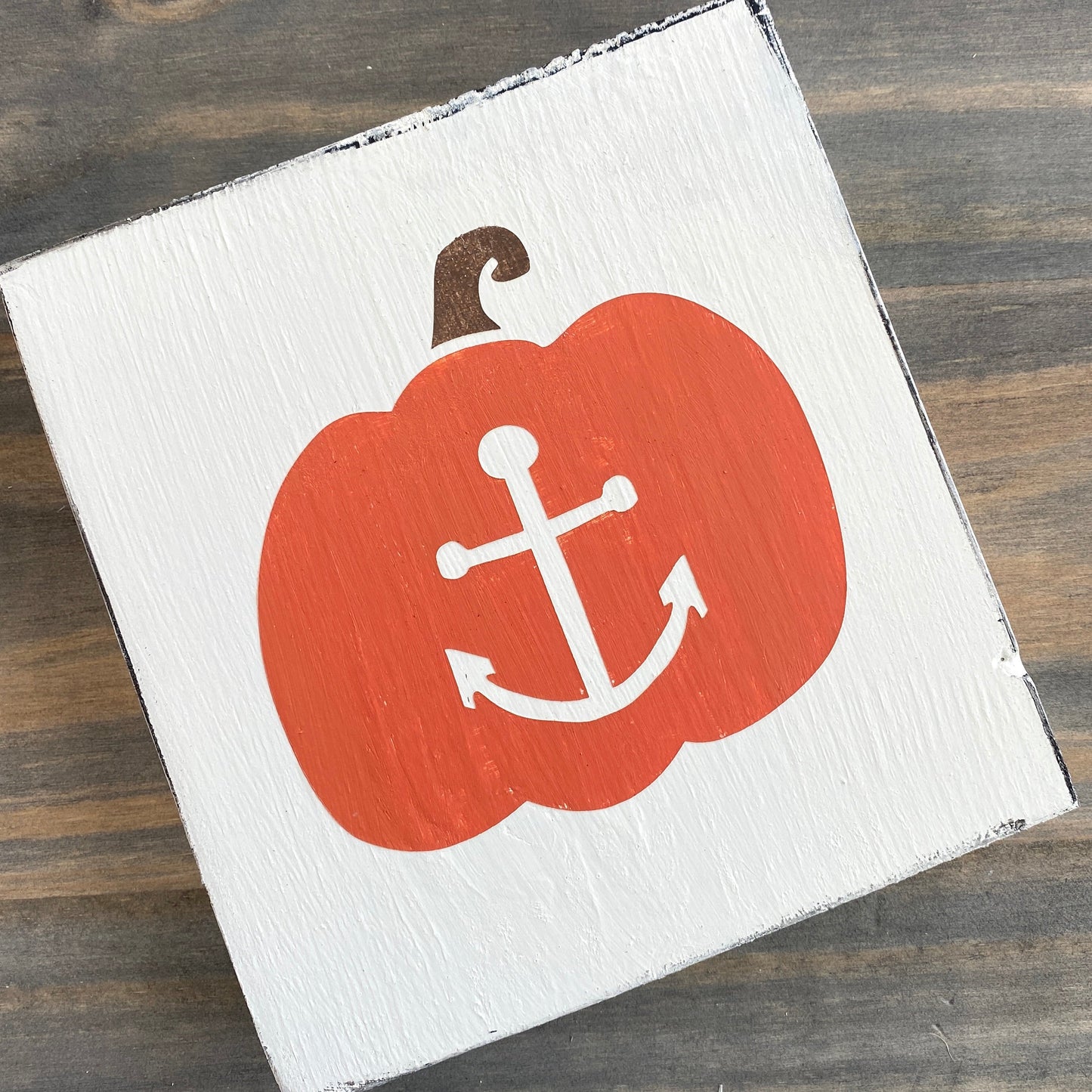 Pumpikn sign with anchor, coastal fall beachy fall sign in Orange