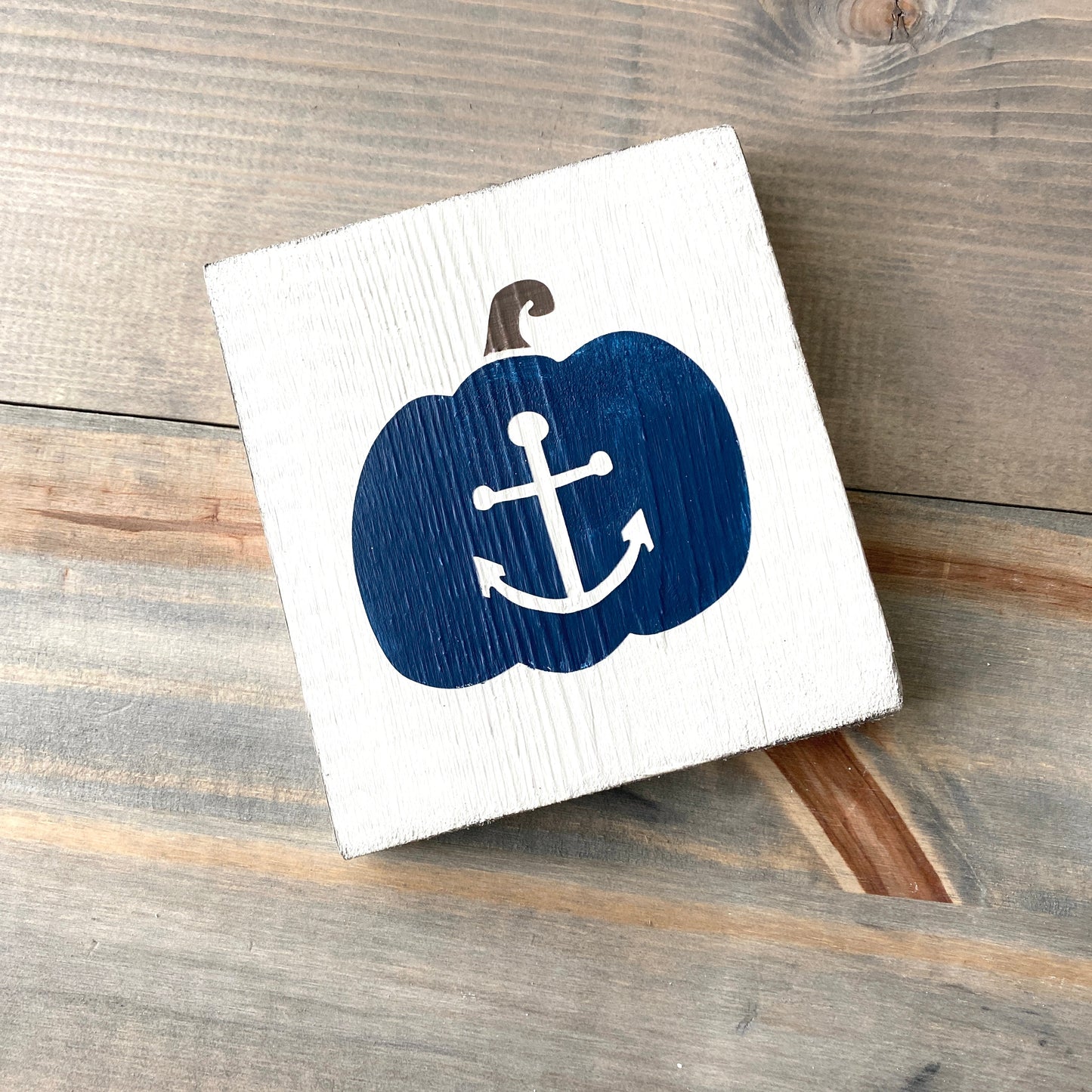Pumpikn sign with anchor, coastal fall beachy fall sign in Navy