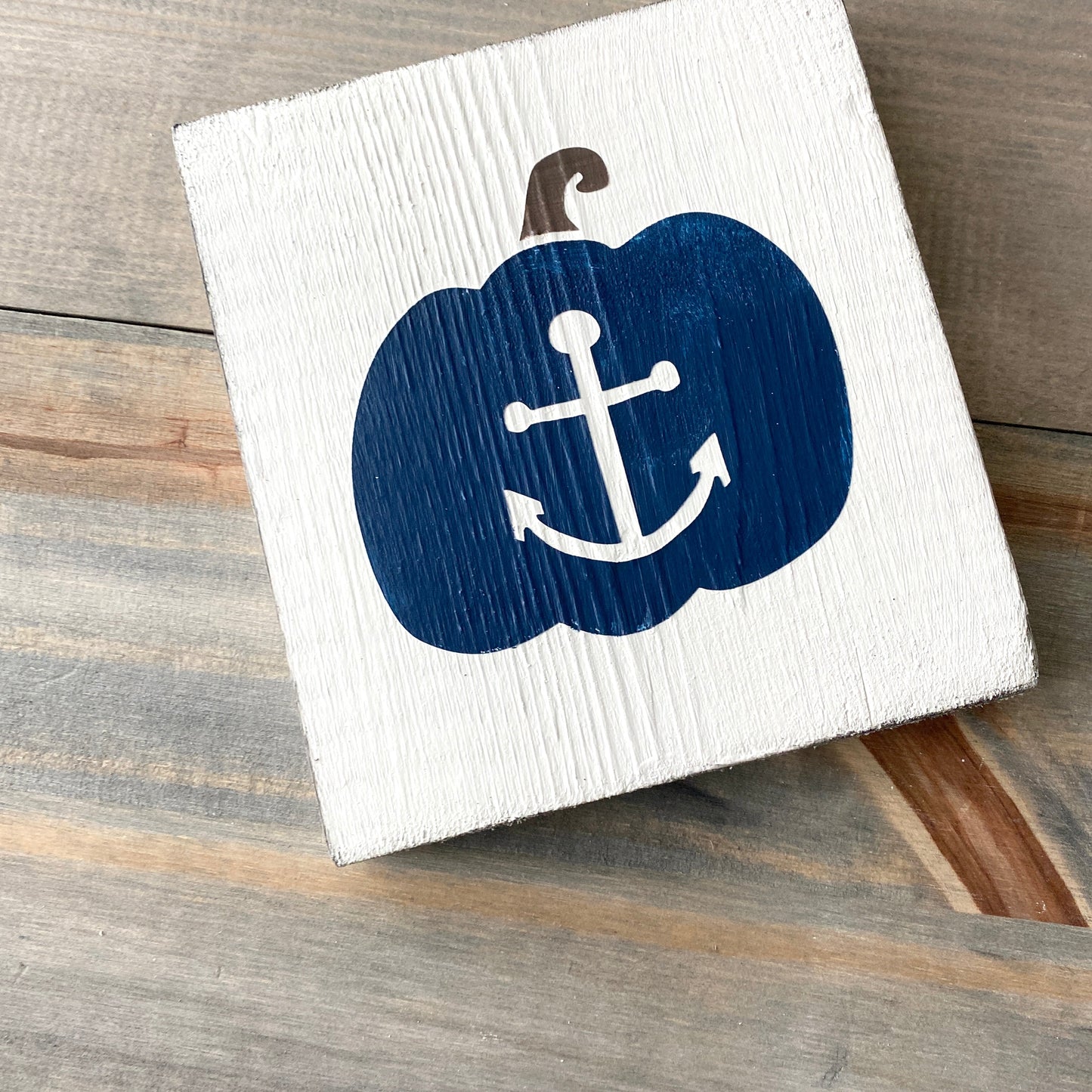 Pumpikn sign with anchor, coastal fall beachy fall sign in Navy