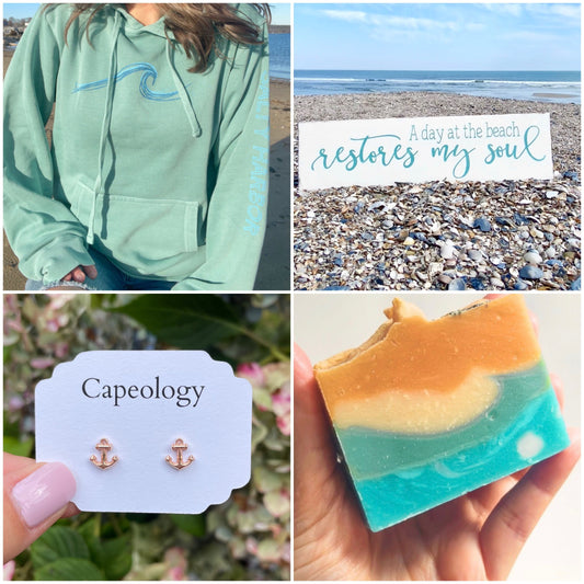 Best gifts for beach lovers, coastal gifts for her, collage of coastal gift items