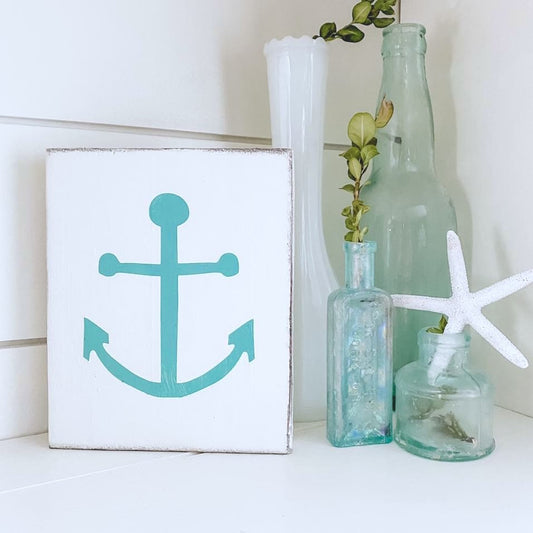 aqua coastal decor. anchor sign in aqua classic coastal beach house