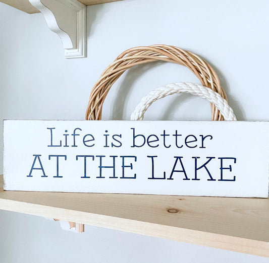 Handmade Life is Better at the Lake Sign hand-painted to order on Amelia Island Florida, a unique realtor closing gift for lake house buyers and new homeowners who love the water