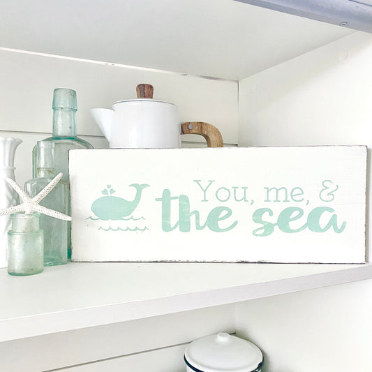 Mint coastal decor ideas for a soft, airy beach home. Discover handmade coastal signs and beach house decor in fresh, calming mint tones. you me and the sea sign in mint