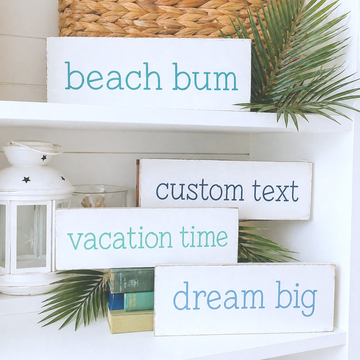 Handmade coastal cottage signs hand-painted to order on Amelia Island Florida in soft beach house colors for coastal home decor