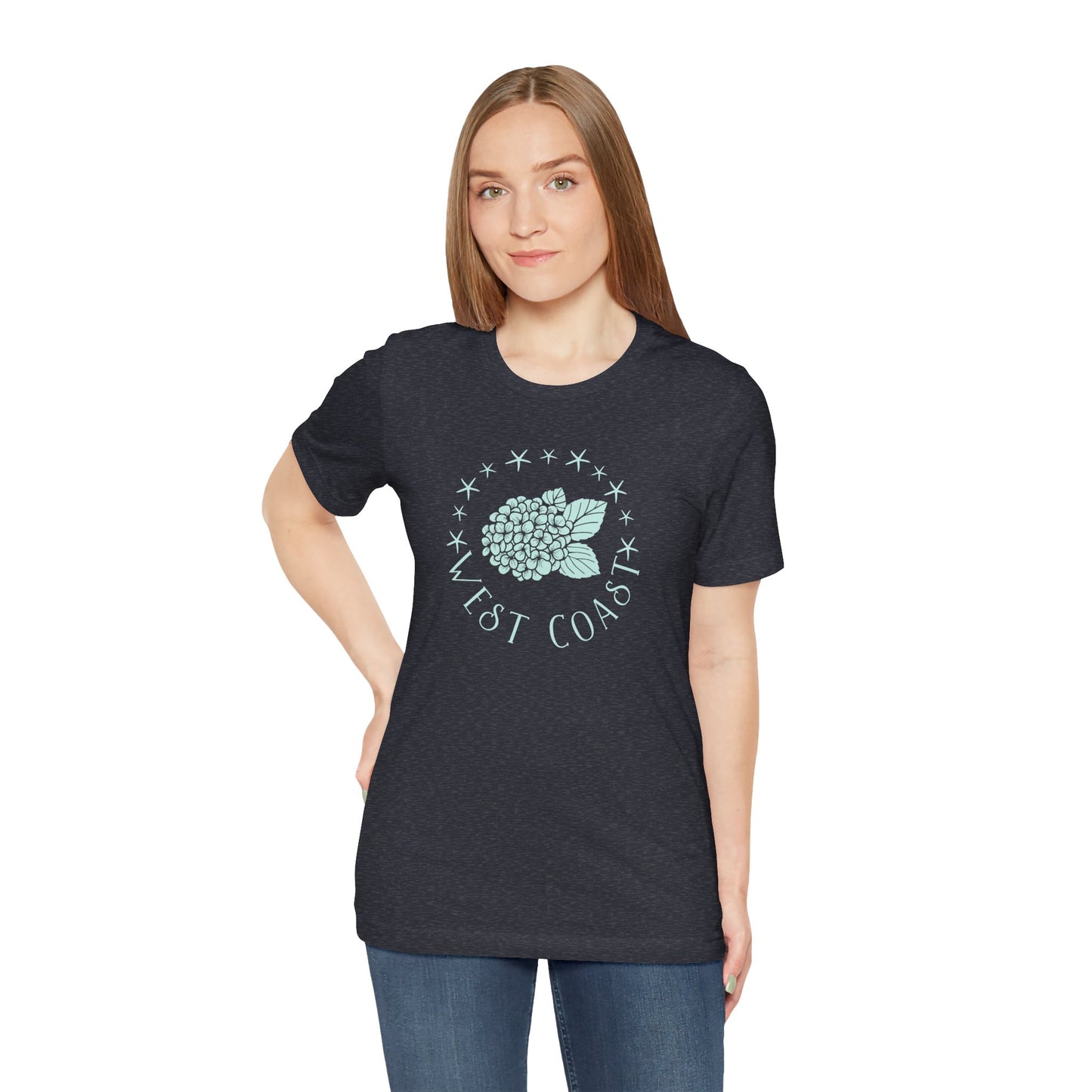 West Coast Hydrangea Tshirt- Heather Navy, beach girl tshirt