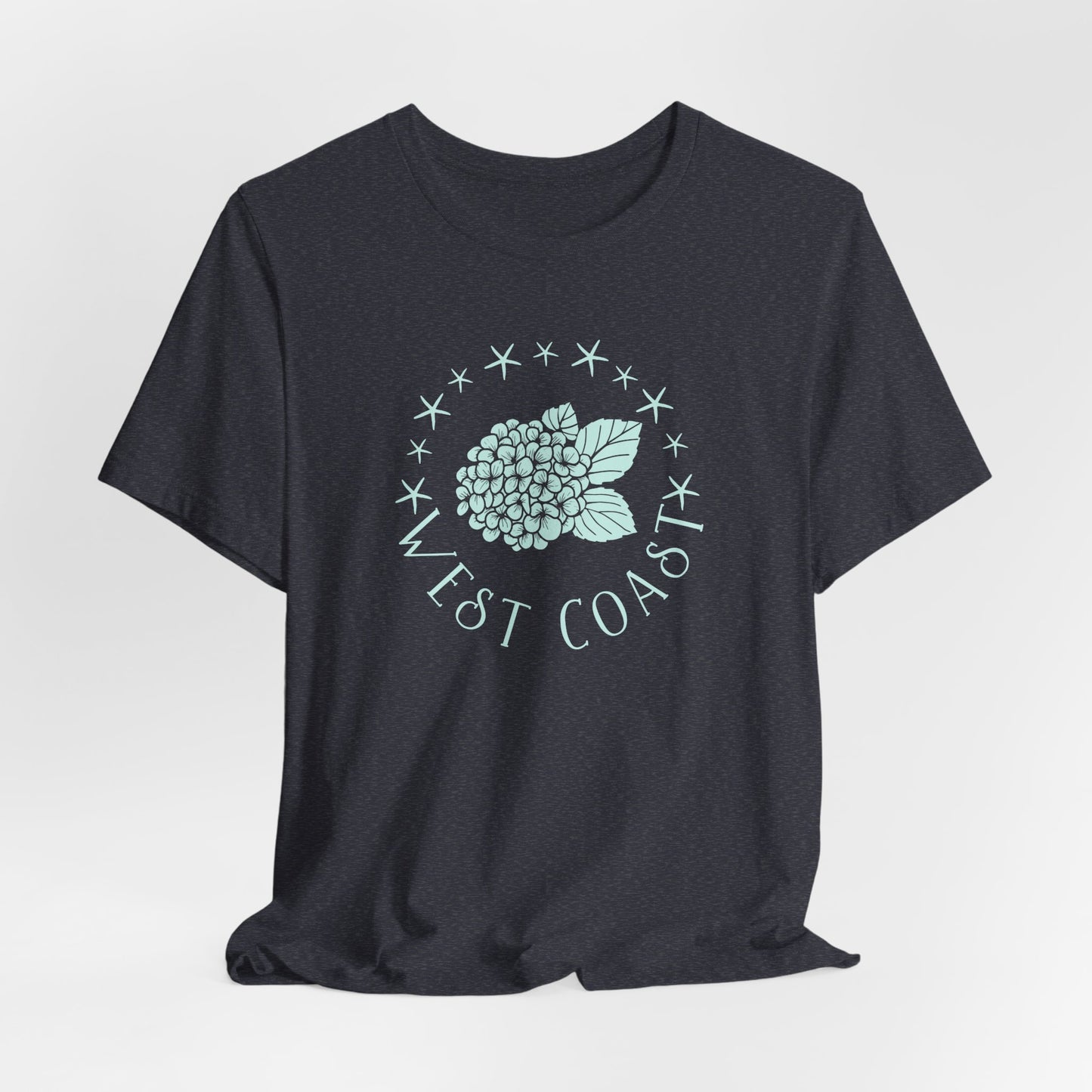 West Coast Hydrangea Tshirt- Heather Navy, beach girl tshirt