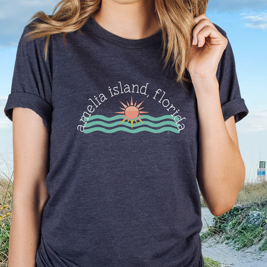 Amelia Island, Florida Tshirt- Heather Navy, beach girl tshirt, Island Girl Tshirt