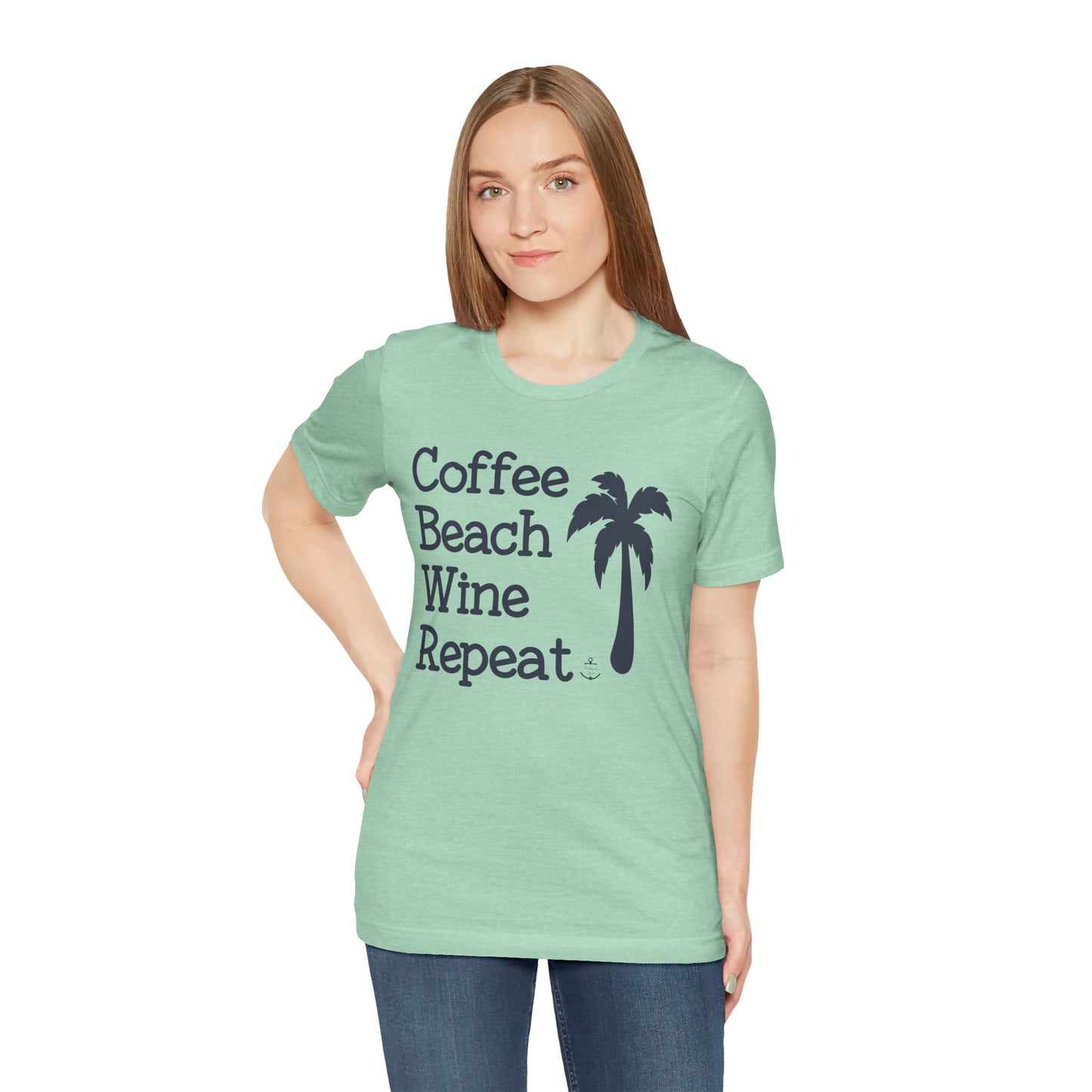 Coffee Beach Wine lover T-shirt, Unisex Jersey Short Sleeve Tee, coffee beach wine repeat