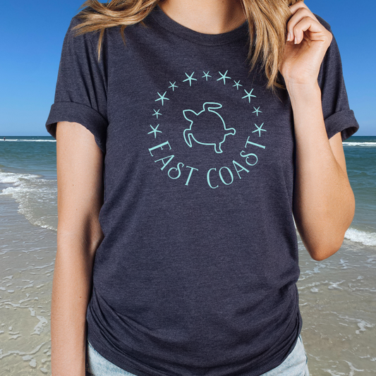 East Coast Sea Turtle Tshirt- Heather Navy, beach girl tshirt