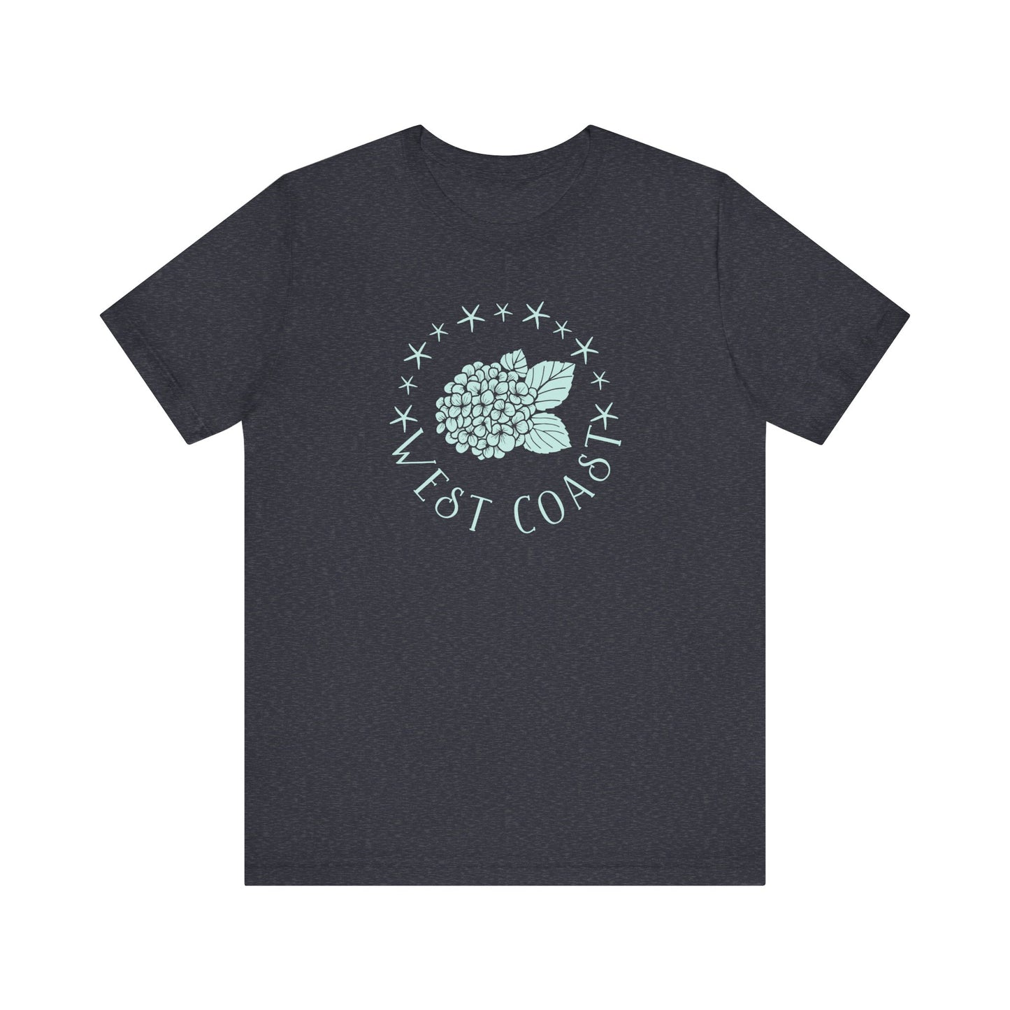 West Coast Hydrangea Tshirt- Heather Navy, beach girl tshirt