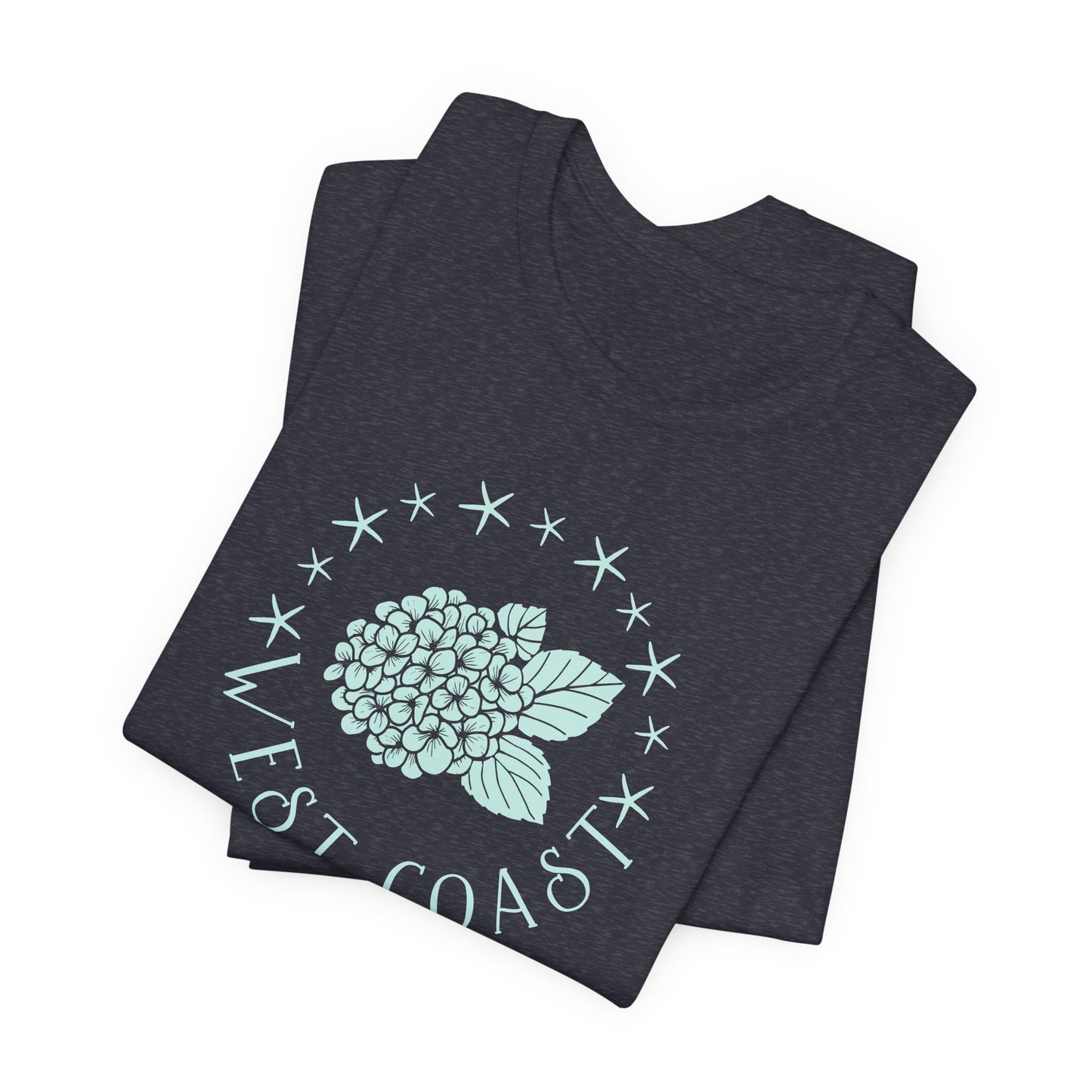 West Coast Hydrangea Tshirt- Heather Navy, beach girl tshirt