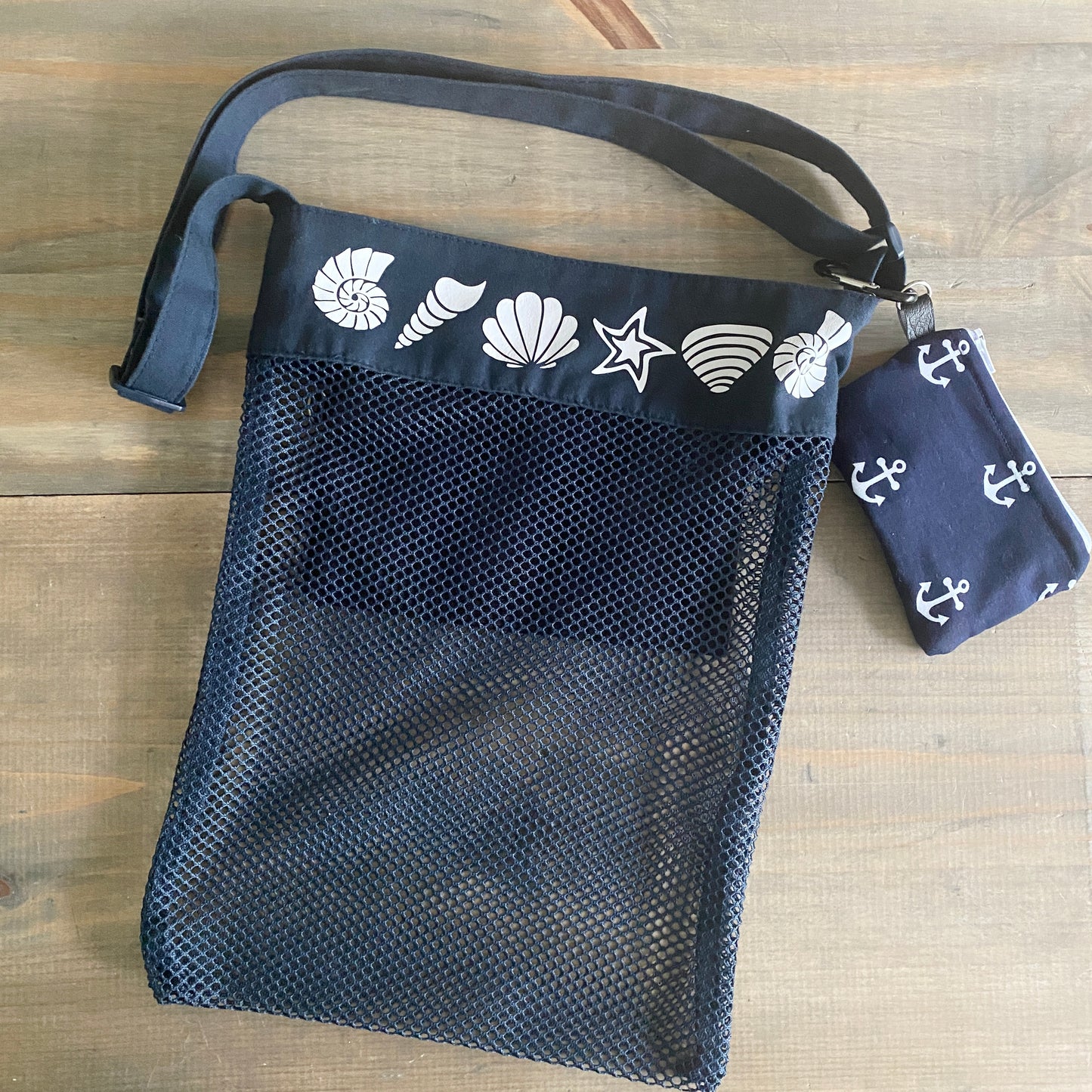 Navy Shell Bag, Beachcombing bag
