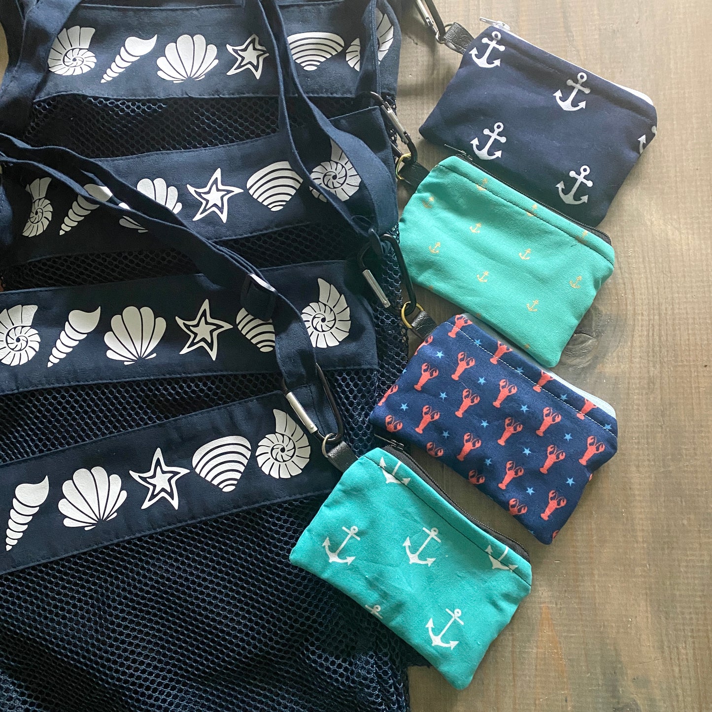Navy Shell Bag, Beachcombing bag