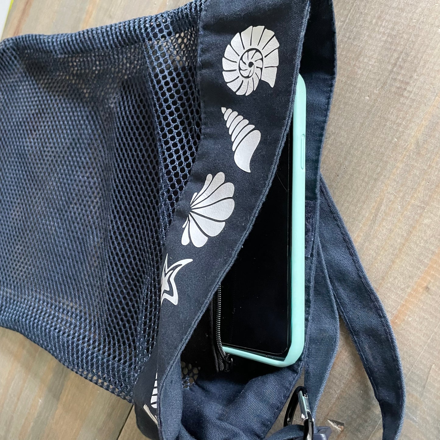 Navy Shell Bag, Beachcombing bag