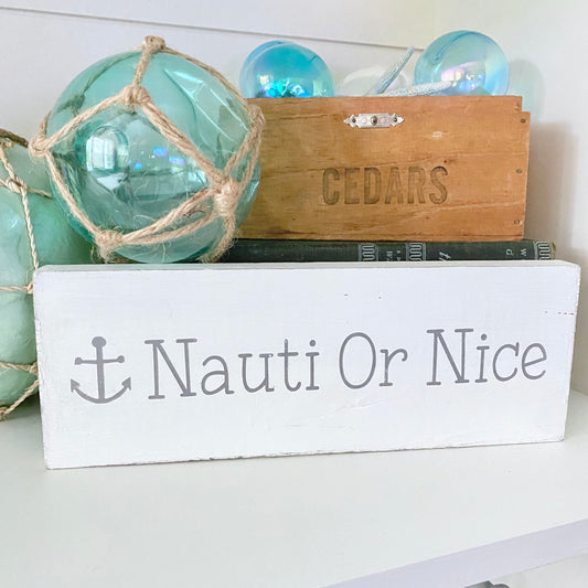 Coastal Christmas Decor, Anchored Soul Designs Nauti or Nice anchor Christmas wood sign white background with gray design, beach house holiday decor coastal design