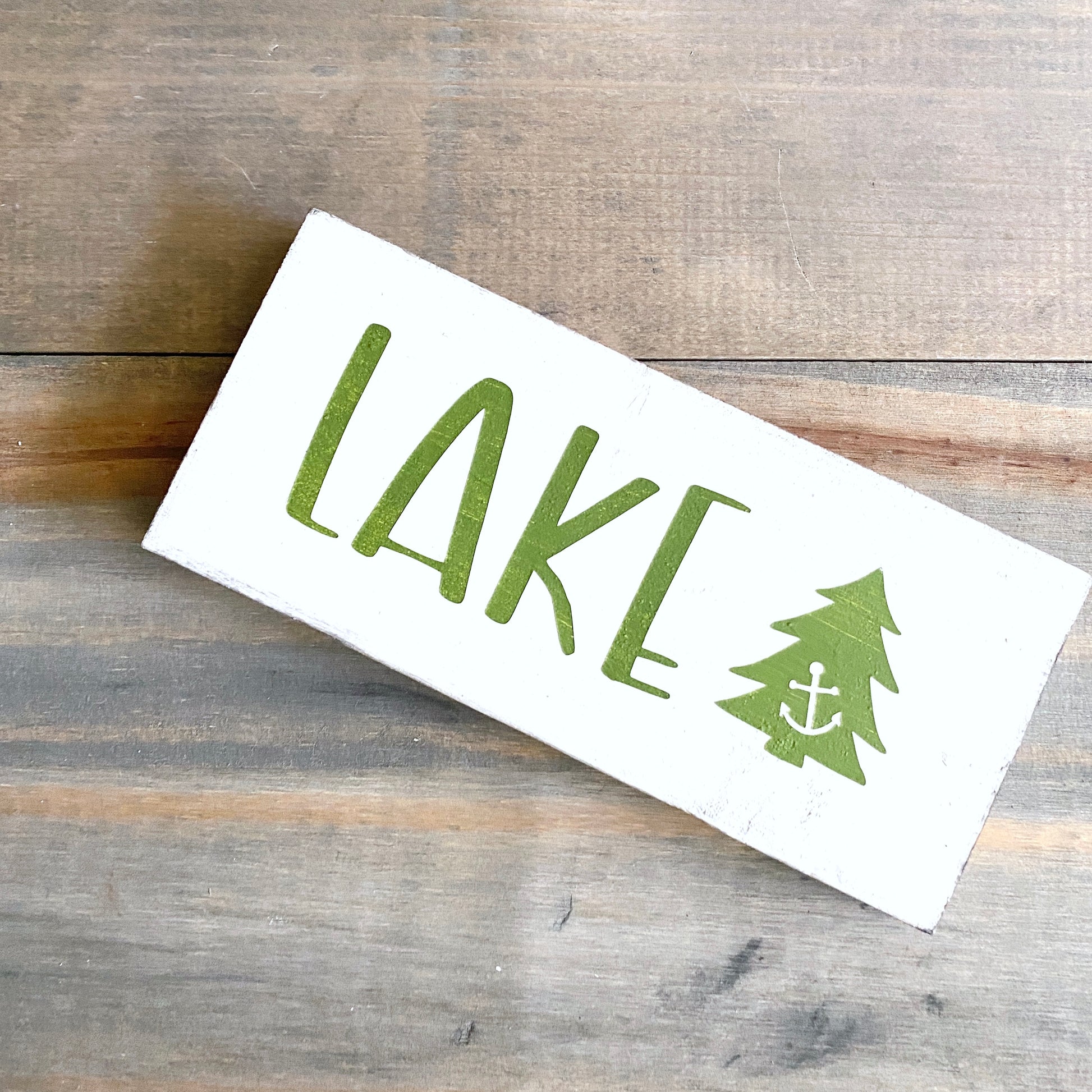 Nautical Christmas Decor for Lake House, Anchored Soul Designs Lake Christmas wood sign white background with green design, lake house holiday decor nautical design