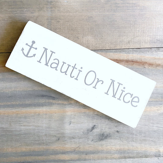 Coastal Christmas Decor, Anchored Soul Designs Nauti or Nice anchor Christmas wood sign white background with gray design, beach house holiday decor coastal design
