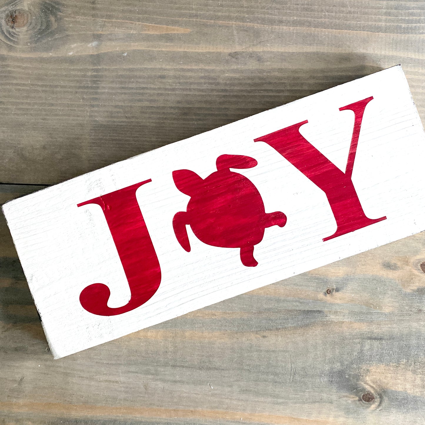 Coastal Christmas Decor, Anchored Soul Designs Joy Sea Turtle Christmas wood sign white background with red design, beach house holiday decor coastal design