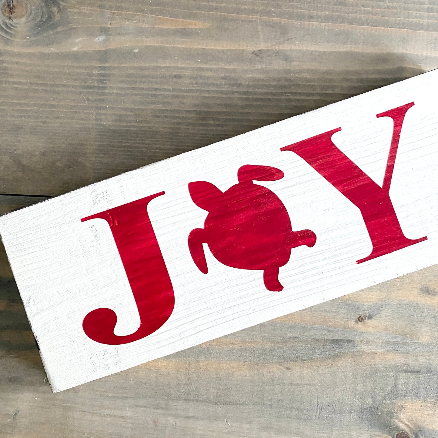 Coastal Christmas Decor, Anchored Soul Designs Joy Sea Turtle Christmas wood sign white background with red design, beach house holiday decor coastal design