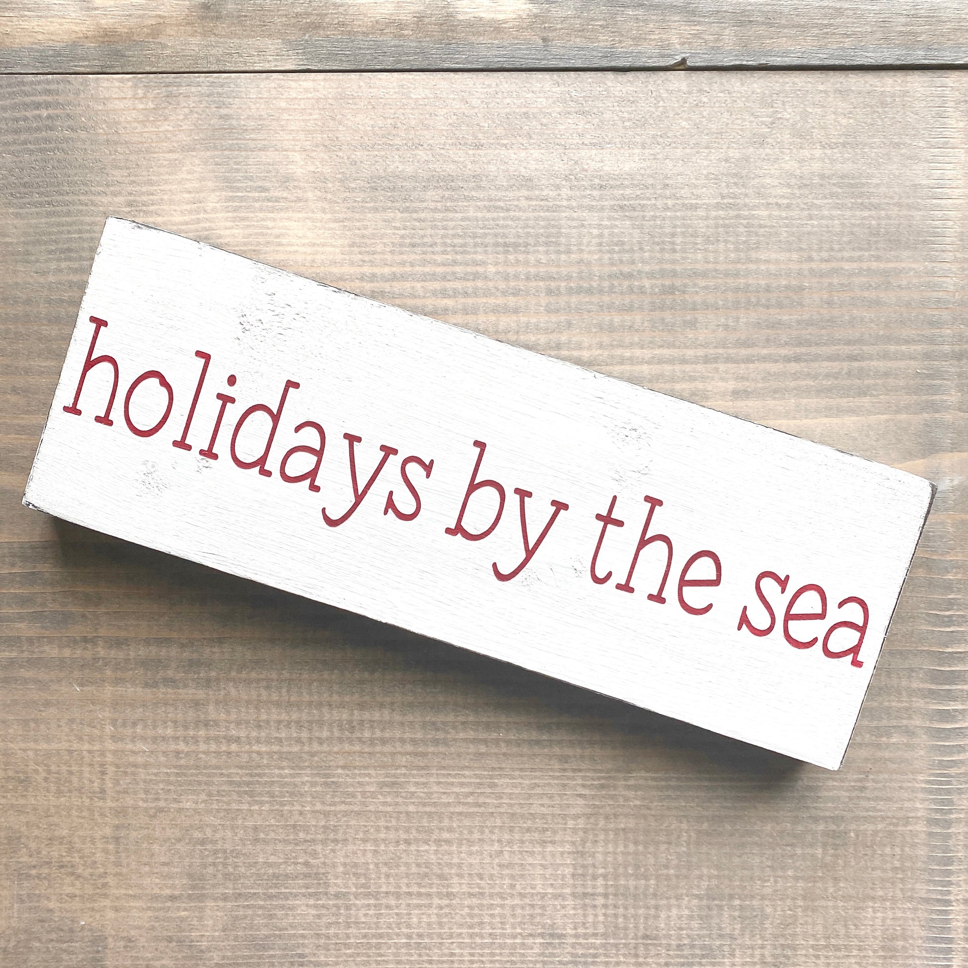 Coastal Christmas Decor, Anchored Soul Designs holidays by the sea Christmas wood sign white background with red design, beach house holiday decor coastal design