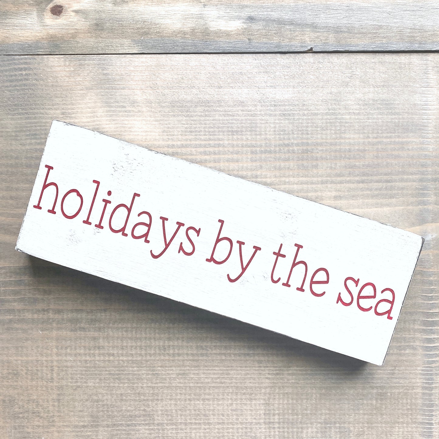 Coastal Christmas Decor, Anchored Soul Designs holidays by the sea Christmas wood sign white background with red design, beach house holiday decor coastal design
