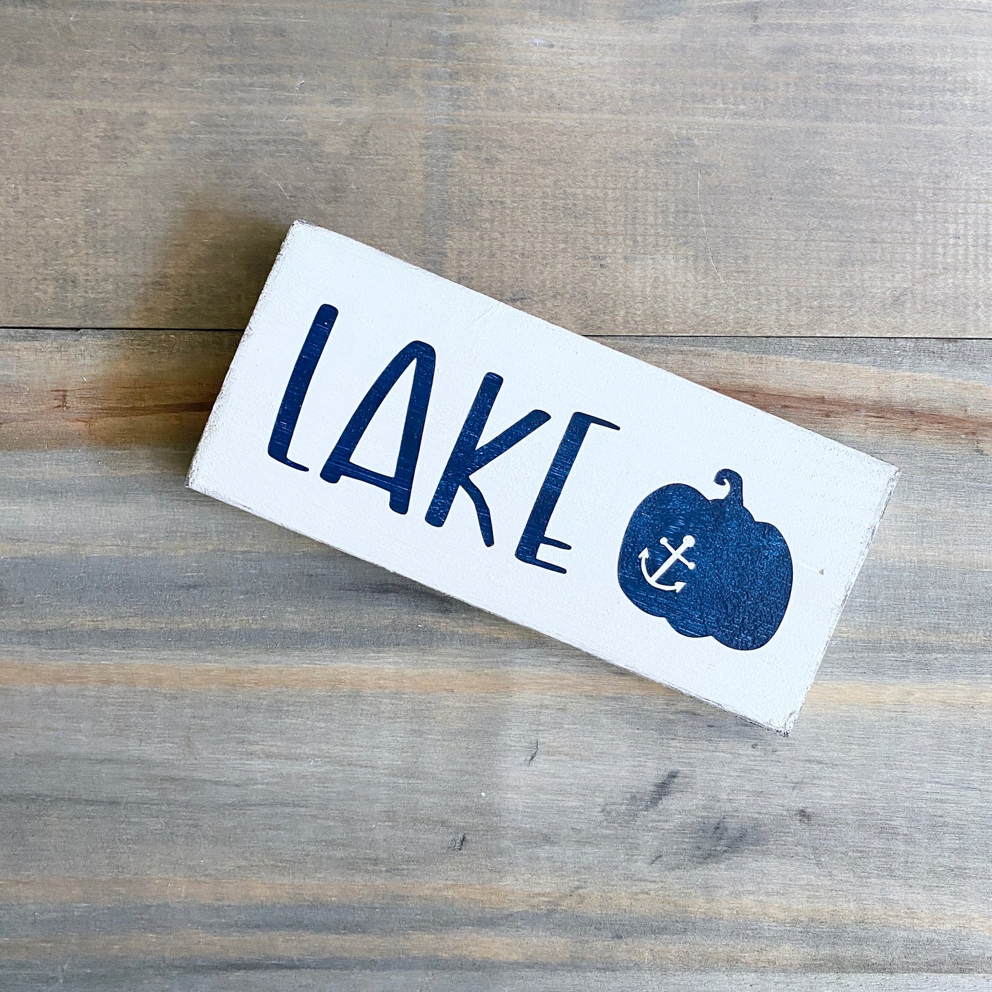 Lake fall sign with pumpkin, nautical fall by the lake, autumn by the water, seasonal lake decor, fishing marina decor, cabin decor, handmade lake sign