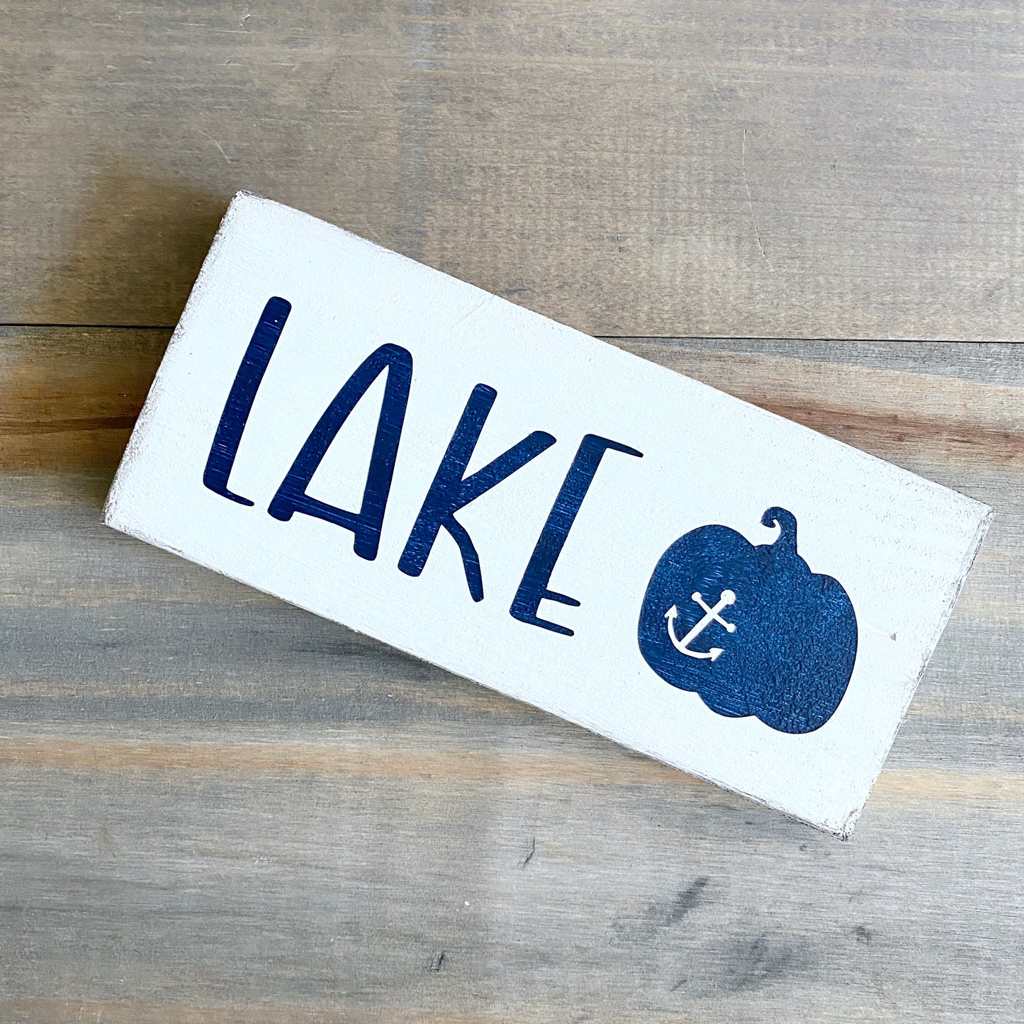 Lake fall sign with pumpkin, nautical fall by the lake, autumn by the water, seasonal lake decor, fishing marina decor, cabin decor, handmade lake sign