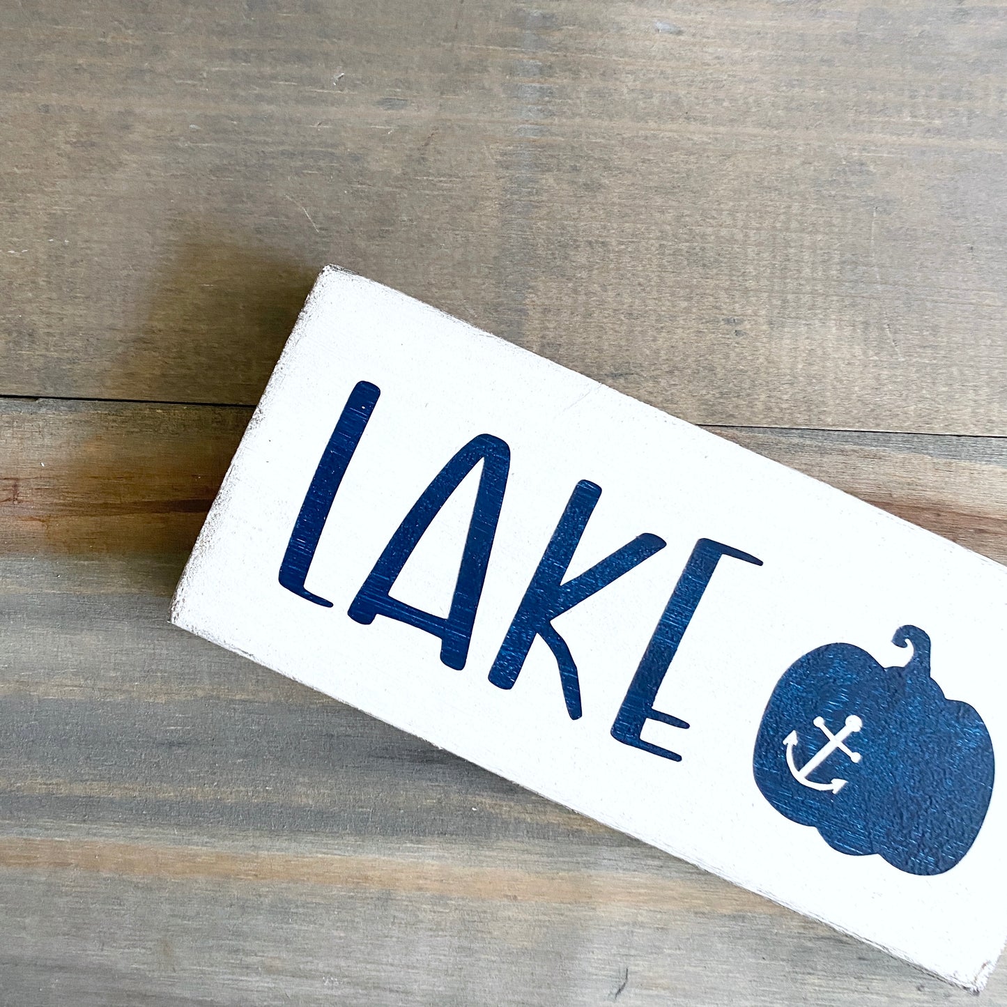 Lake fall sign with pumpkin, nautical fall by the lake, autumn by the water, seasonal lake decor, fishing marina decor, cabin decor, handmade lake sign