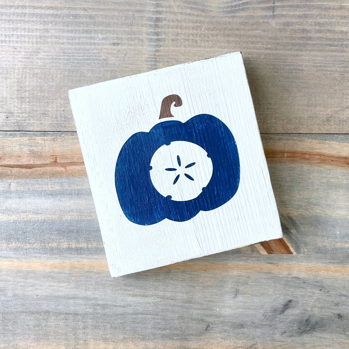 Sand Dollar Pumpkin Sign in Navy Coastal Fall Decor, fall beach home decor