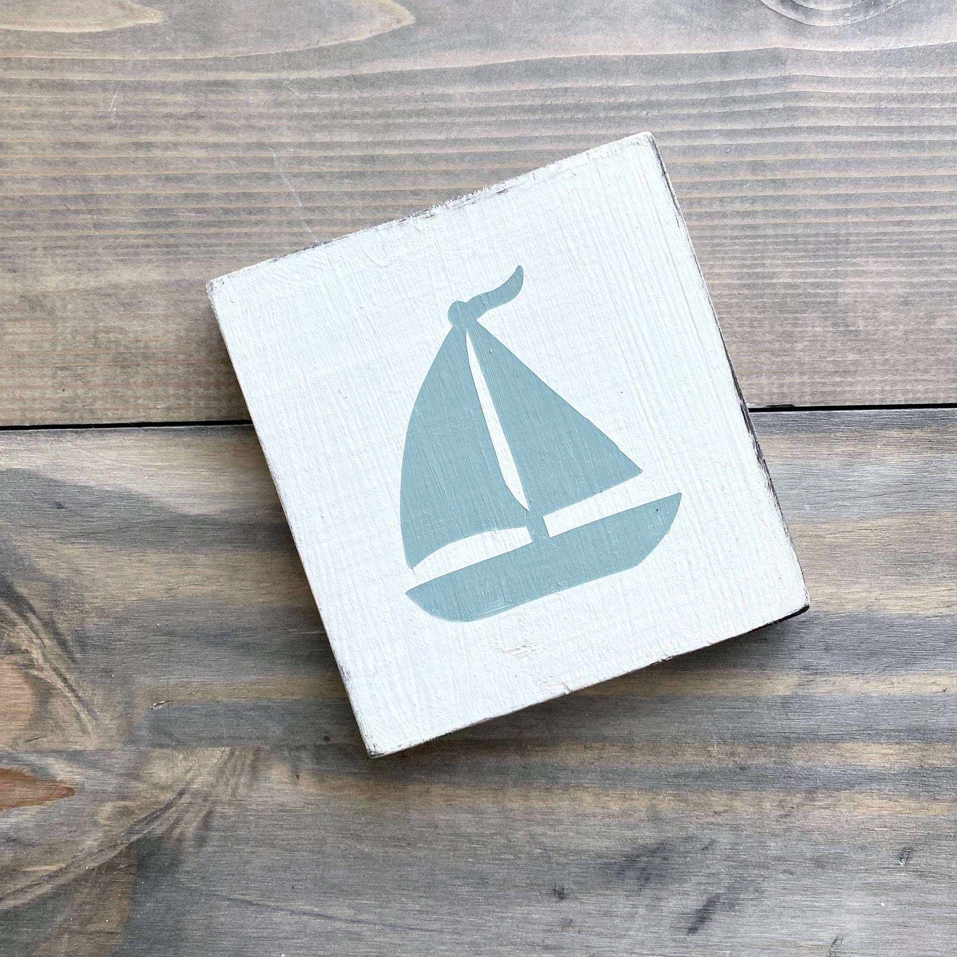 Sailboat beach house or lake nautical decor sign, pictured in sage green
